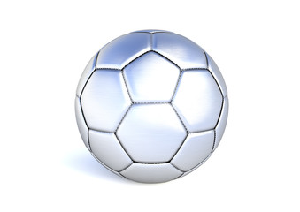 Silver soccer ball on white background. 3d render illustration