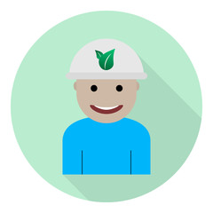 flat smile man in white construction helmet with leaves logo icon