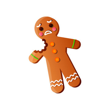 Cute Sad Gingerbread Man With Bite Hand Part