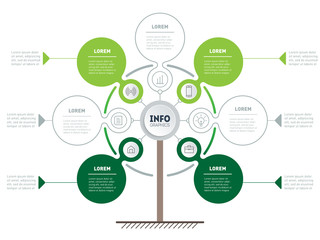Vector infographic of technology or education process with 4 or 7 points. Web Template of tree, info chart or diagram. Vertical eco Business presentation concept with options.