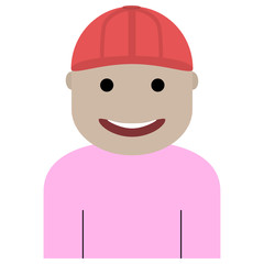 flat smile man in red cap and pink shirt icon