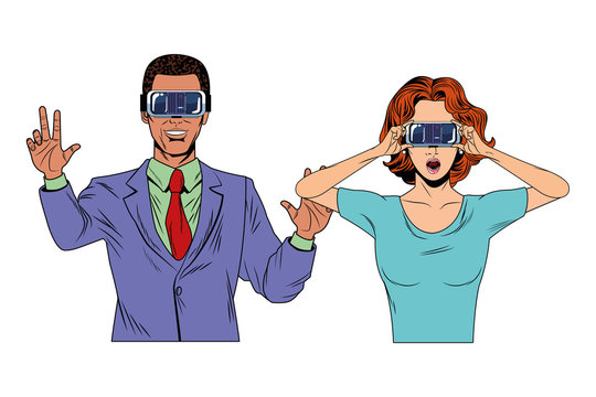 couple wearing virtual reality headset