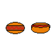 Pixel icon. Hot dog icon set. Sausage doughnut. Pixel fast food logo.