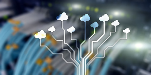 Cloud Information Computing Technology concept. Conceptual banner on server rack background