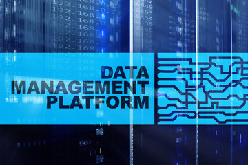 Data management and analysis platform concept on server room background