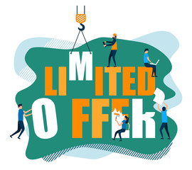 Vector design green orange color combination. Modern image limited offer with flat characters. Illustration concept for website.