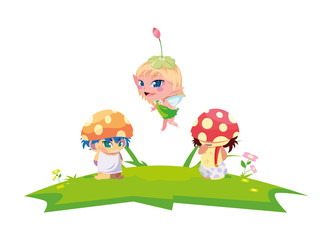 fungus elfs and fairy in the garden