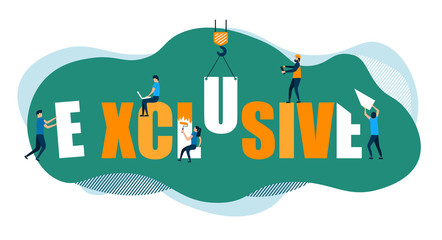 Vector design green orange color combination. Modern image exclusive with flat characters. Illustration concept for website.