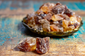 Crystals of candy sugar, traditional brown rock sugar originally from Isfachan, Iran