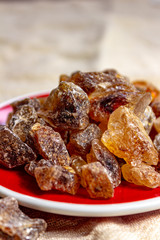 Crystals of candy sugar, traditional brown rock sugar originally from Isfachan, Iran