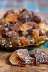 Crystals of candy sugar, traditional brown rock sugar originally from Isfachan, Iran