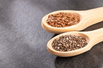 Organic chia and linseed seeds - Text space
