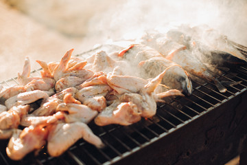 pork barbecue, cooked on grilled charcoal. barbecue is beautiful. The meat on the fire. The meat on the coals