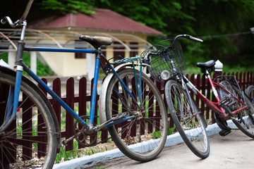 Fototapeta na wymiar Close-up of old bikes outdoor
