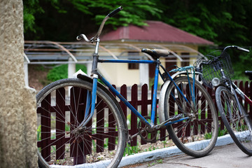 Close-up of old bikes outdoor