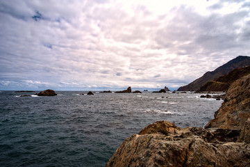 Wide Shot, sea landscape of the north coast of Tenerife at Roque de las Bodegas