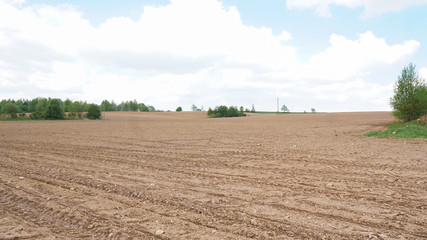 Fototapeta na wymiar Landscape with agricultural land, recently plowed and prepared for the crop