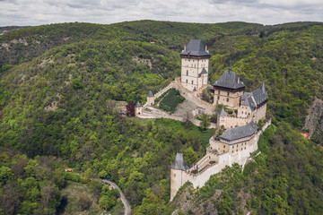 Fototapeta na wymiar Aerial view of Karlstejn Castle