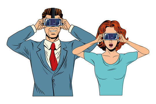 couple wearing virtual reality headset