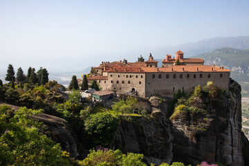 Fototapeta na wymiar Meteora travel destination with monastery in beautiful rock landscape