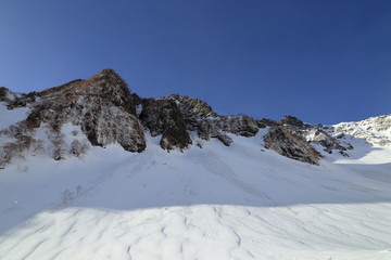 Fototapeta na wymiar 残雪期の涸沢カール ( Hotaka mountain range covered with the remaining snow at Karasawa curl. )