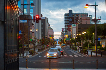 YAMAGATA ,JAPAN -October 28,2018:Cars on Yamagata City Road, Night Trade District and Night Lights.