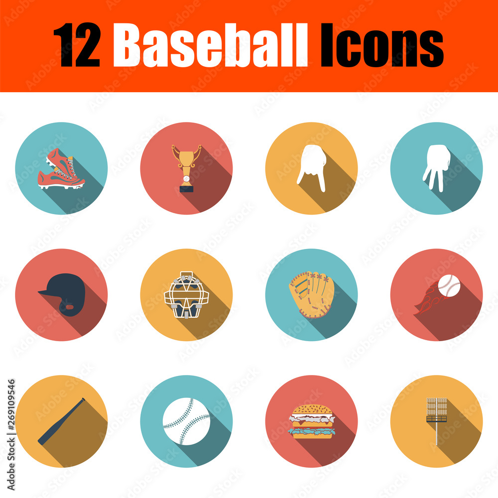 Sticker baseball icon set