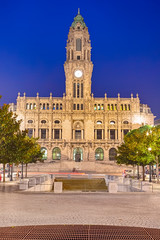 View Of Porto City Hall in Portugal During Blue Hour Time.