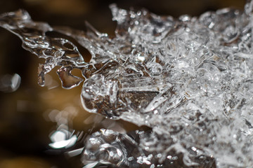 Ice structure closeup on the bank of a stream