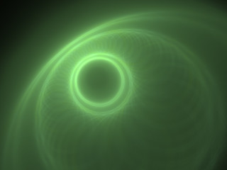 Abstract Illustration - Colorful Bright Green Rings of Energy, Plasma, Chaotic Smoke Discharge, Scientific Plasma Study. Digital Flames, Artistic Design, Circles, Rings
