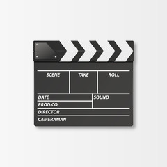 Vector 3d Realistic Closed Movie Film Clap Board Icon Closeup Isolated on White Background. Design Template of Clapperboard, Slapstick, Filmmaking Device. Top View