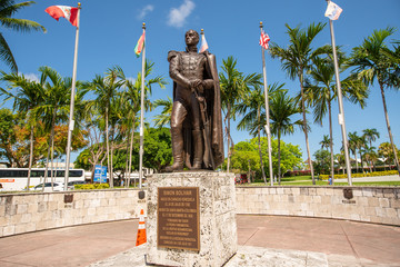 Stock photo Simon Bolivar bronze statue Downtown Miami FL USA