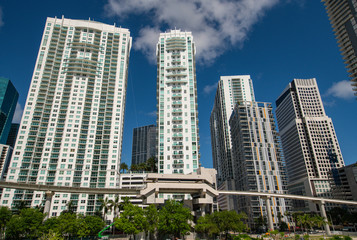 Highrise buildings Downtown Miami FL on a blue sky