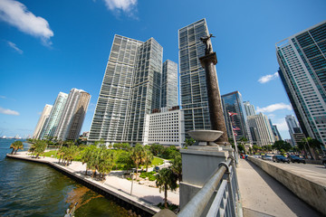 Fototapeta na wymiar W Hotel Icon seen from the Brickell Bridge Miami