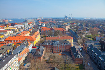 Copenhagen street aerial view of the city 