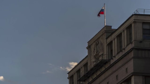 State flag of the Russian Federation over the State Duma
