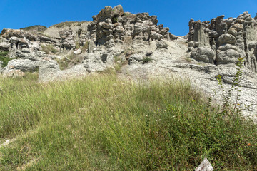 Fototapeta na wymiar Landscape with Rock formation The Stone Dolls of Kuklica near town of Kratovo, Republic of North Macedonia