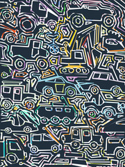 Vector color auto pattern, doodle lines, colorful grunge background