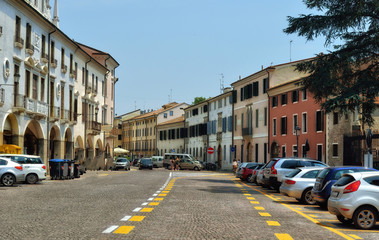 Fototapeta na wymiar View down an old, narrow street in Padua, Italy.