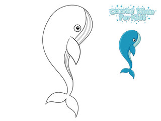 Vector Coloring The Cute Cartoon Whale. Educational Game for Kids. Vector Illustration With Cartoon Style Funny Sea Animal