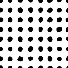 Vector seamless hand draw polka dot brush black and white pattern.
