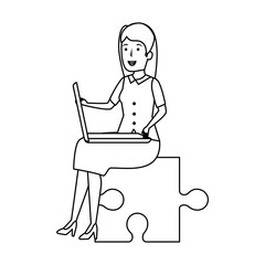 young businesswoman sitting in puzzle piece