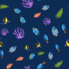 Fish underwater with bubbles. Undersea seamless pattern.