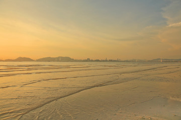 Fototapeta na wymiar Sandy beach has orange color, Ha Pak Nai