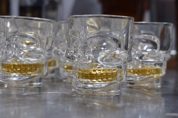 Skull shot glasses with tequila