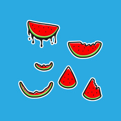 fruit watermelon sticker illustration in cartoon set for t-shirt cut files printing, menu design, any design asset