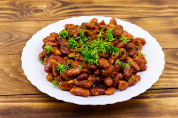 Traditional georgian kidney beans dish lobio on wooden table