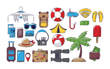 Travel and vacations set of icons