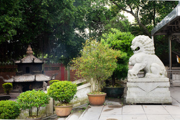 Chinese people and foriegner travelers travel visit and respect praying chinese god and chinese angel in Kaiyuan Temple at Teochew city in Chaozhou, China