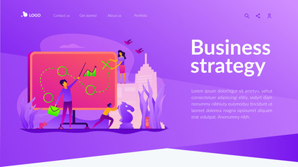 Business strategy, business goals and plan, business achievement and successful development. Website homepage interface UI template. Landing web page with infographic concept hero header image.